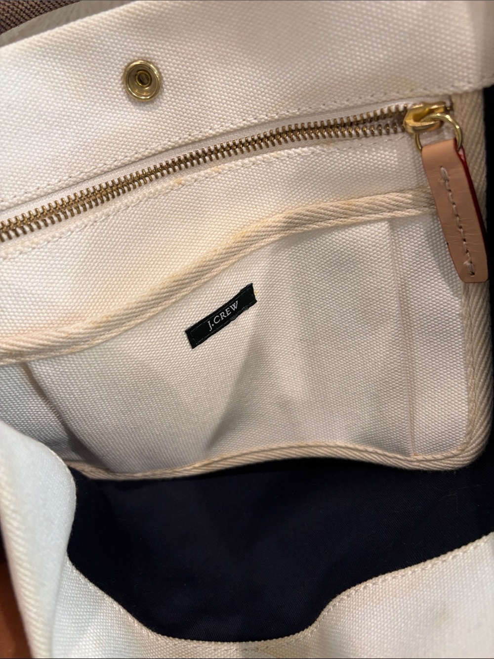 J Crew Canvas Tote Bag with Brown Handles - White - Picture 16 of 16